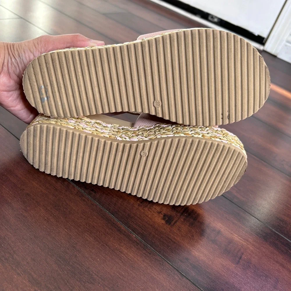 Sole Bliss Brandy Platform Espadrille Sandals Women size 37 Bunion Bed Leather